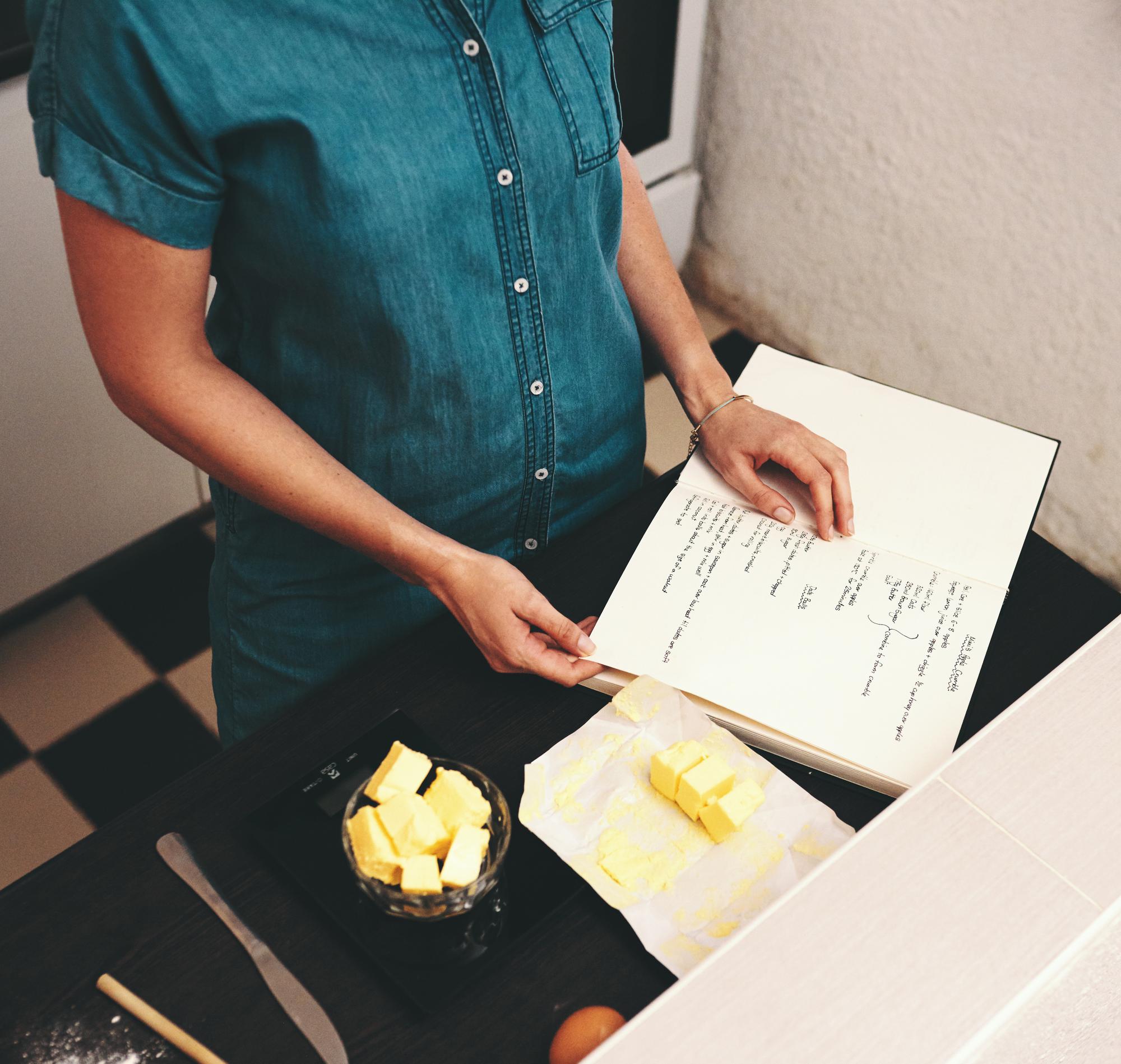 Open notebook with chef notes and simple plating sketches